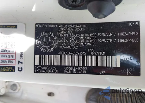 2016 Toyota 4Runner Sr5 z USA, uszkodzony, nr VIN JTEBU5JR6G5293645